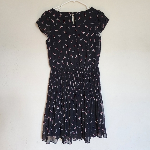 Elle Paris Eifel Tower All-over Print Pleated Short Sleeve Dress size Small - Picture 3 of 5